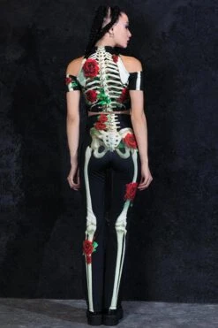 Skeleton & Roses Flare Pants -Unique Clothing skeleton and roses bell bottoms back view