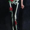 Skeleton & Roses Flare Pants -Unique Clothing skeleton and roses bell bottoms close view
