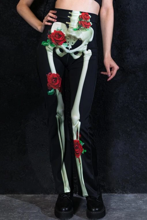 Skeleton & Roses Flare Pants