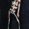 Skeleton & Roses Flare Pants Set -Unique Clothing skeleton and roses bell bottoms set side view
