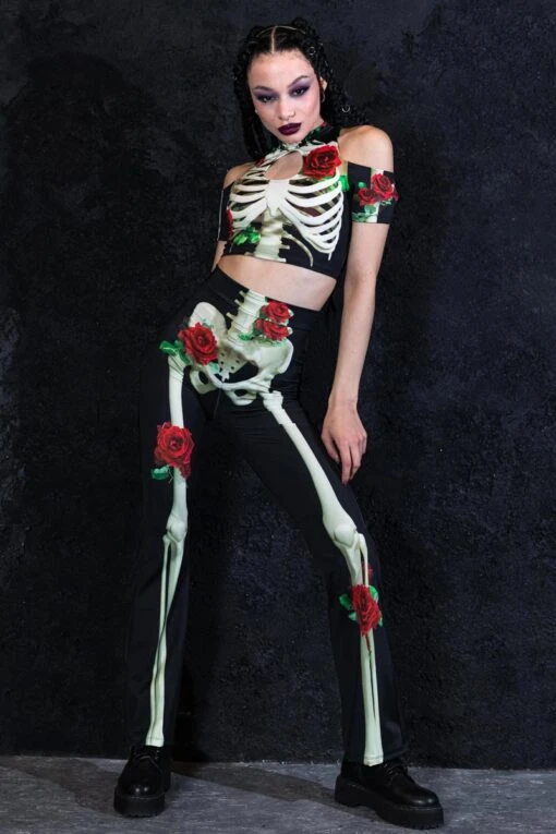 Skeleton & Roses Flare Pants Set