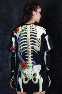 Skeleton & Roses Oversized Tee Shirt Dress -Unique Clothing skeleton and roses oversized tee dress back view