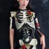 Skeleton & Roses Oversized Tee Shirt Dress -Unique Clothing skeleton and roses oversized tee dress side view
