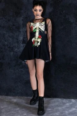 Skeleton & Roses Pinafore Dress -Unique Clothing skeleton and roses pinafore dress full view