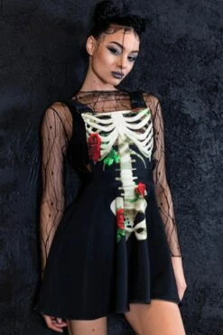 Skeleton & Roses Pinafore Dress -Unique Clothing skeleton and roses pinafore dress side view
