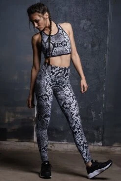 Grey Snakeskin Sports Bra -Unique Clothing snake print sports bra
