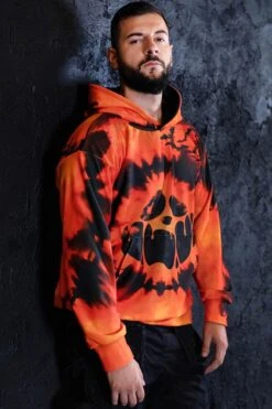 Tie Dye Pumpkin Men Hoodie -Unique Clothing tie dye pumpkin men hoodie side view