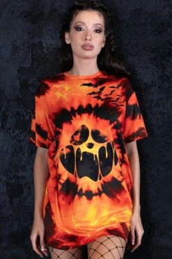 Tie Dye Pumpkin Oversized T-Shirt 9 Tie Dye Pumpkin Oversized T-Shirt -Unique Clothing tie dye pumpkin oversized tee dress close view