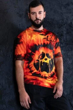 Tie Dye Pumpkin Oversized T-Shirt -Unique Clothing tie dye pumpkin oversized tee men close view
