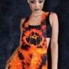 Tie Dye Pumpkin Shortalls 2 Tie Dye Pumpkin Shortalls -Unique Clothing tie dye pumpkin shortalls close view
