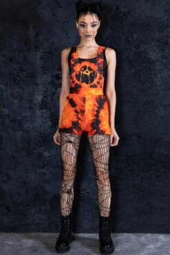 Tie Dye Pumpkin Shortalls -Unique Clothing tie dye pumpkin shortalls full view