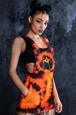 Tie Dye Pumpkin Shortalls -Unique Clothing tie dye pumpkin shortalls side view
