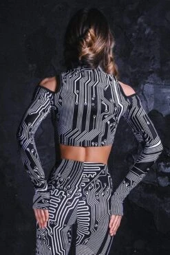 Circuit Board Cut Out Crop Top -Unique Clothing top cold shoulder circuit board