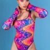 Trippy Tropicana Thong Bodysuit -Unique Clothing trippy tropicana thong bodysuit side view