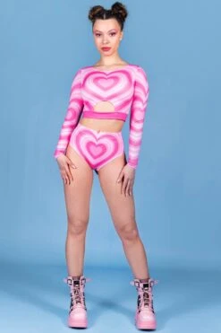 Valentine Lover Long Sleeve Crop Top -Unique Clothing valentine lover long sleeved top front view