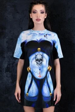 Vampire Chick Oversized Tee Shirt Dress 8 Vampire Chick Oversized Tee Shirt Dress -Unique Clothing vampire chick oversized tee dress close view