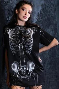 X-Ray Negative Skeleton Tee Dress -Unique Clothing x ray negative skeleton tee dress close view