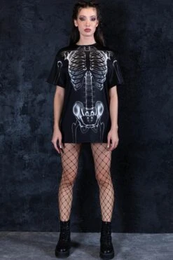 X-Ray Negative Skeleton Tee Dress -Unique Clothing x ray negative skeleton tee dress no sleeves