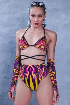 Yellow Burst Triangle Wrap Around Top -Unique Clothing yellow burst triangle wrap around top front view