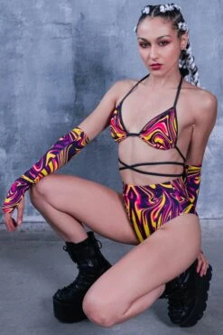 Yellow Burst Triangle Wrap Around Top -Unique Clothing yellow burst triangle wrap around top full view